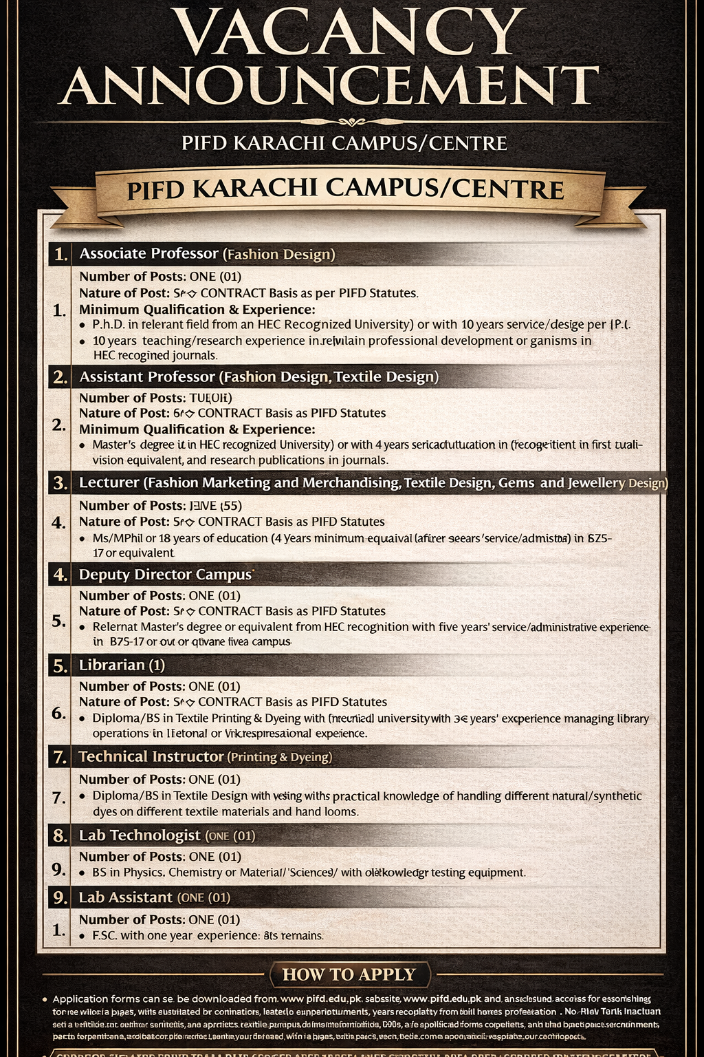 PIFD Jobs 2026 Pakistan Institute of Fashion and Design Karachi Campus Vacancies