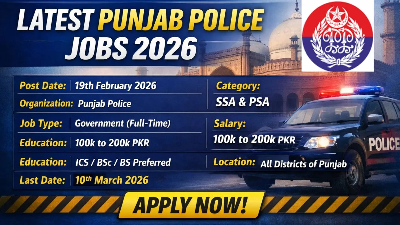 Latest Punjab Police Jobs 2026 in Lahore